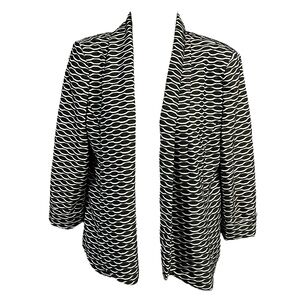 Kasper Cardigan Jacket Size M Black White Open Front Textured Wavy Modern Chic‎